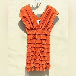Max studio Orange Sleeveless Ruffled Dress length 35in pit to pit 14in